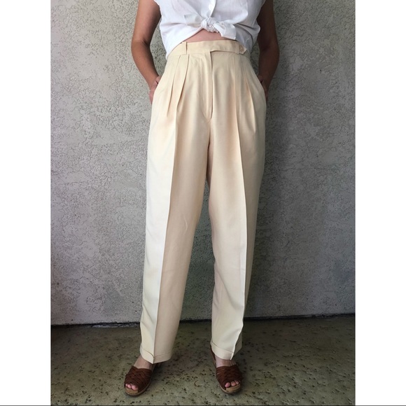 Dkny Pants - [vintage] DKNY pure silk ivory pleated trousers